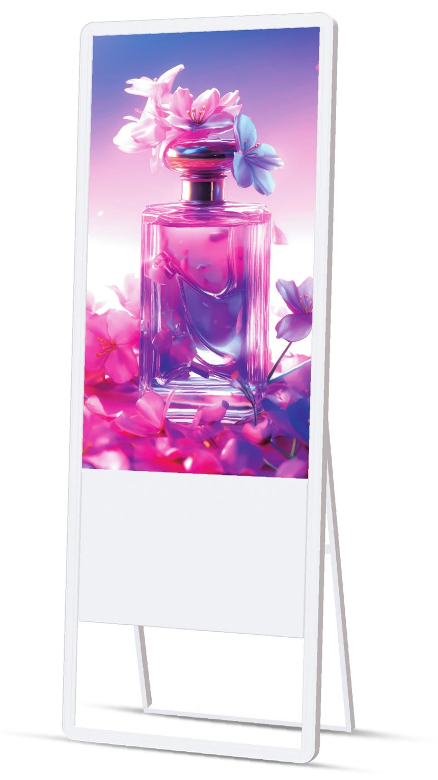 LDK-A43G A-Frame Kiosk showing a perfume advertisement
