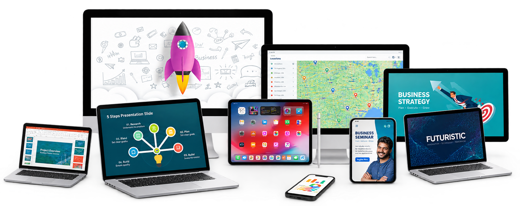 Screen Share Pro running on laptops, tablets and phones
