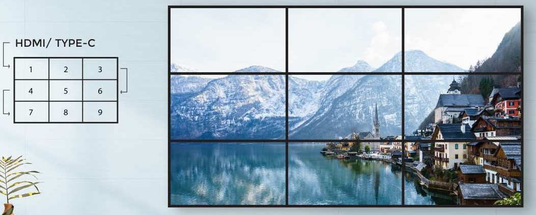 3x3 video wall of Vista Series displays spliced via HDMI daisy chain
