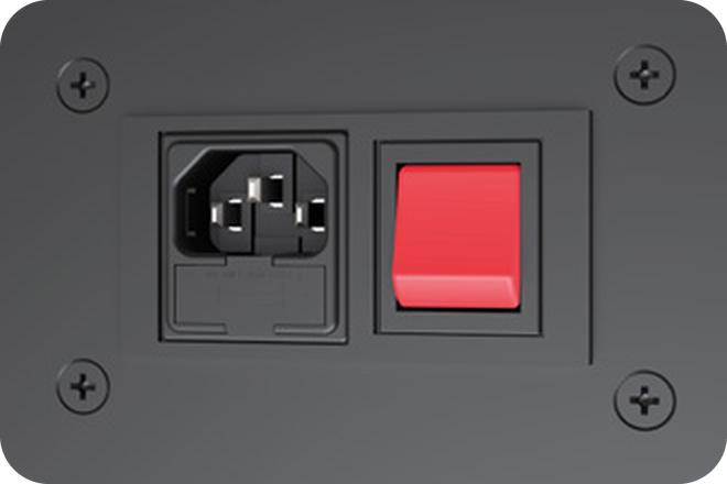 Back-side power inlet and power switch