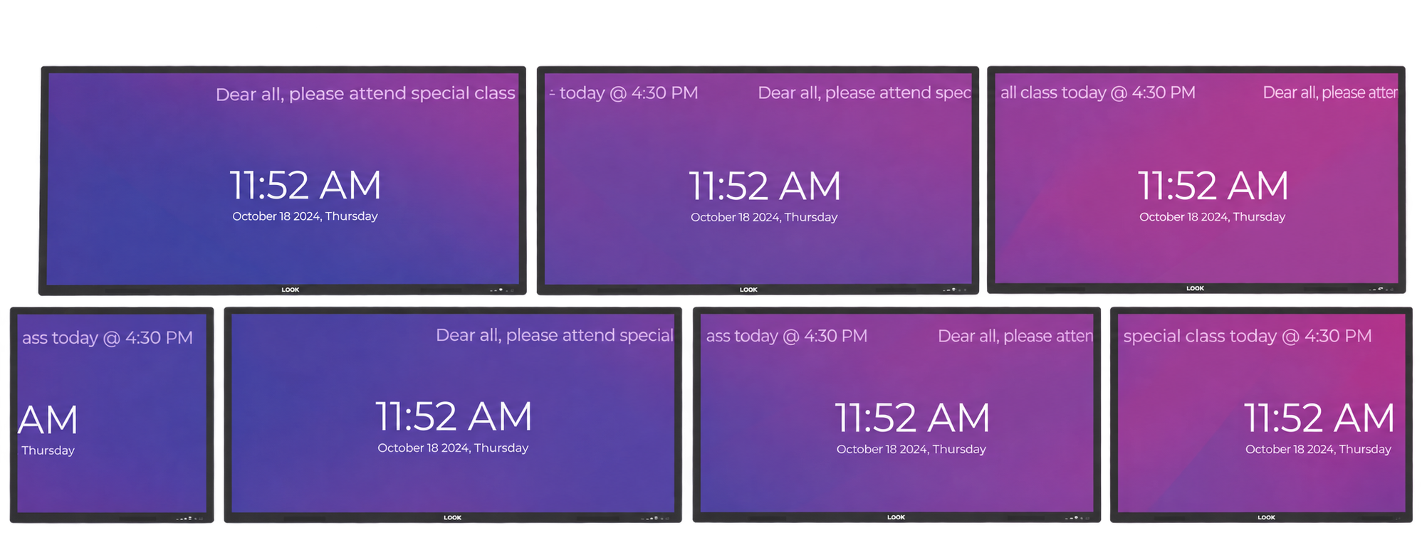 HX Series displays broadcasting an instant class notification